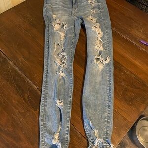 American Eagle Outfitters Ripped Skinny Jeans in Light Blue